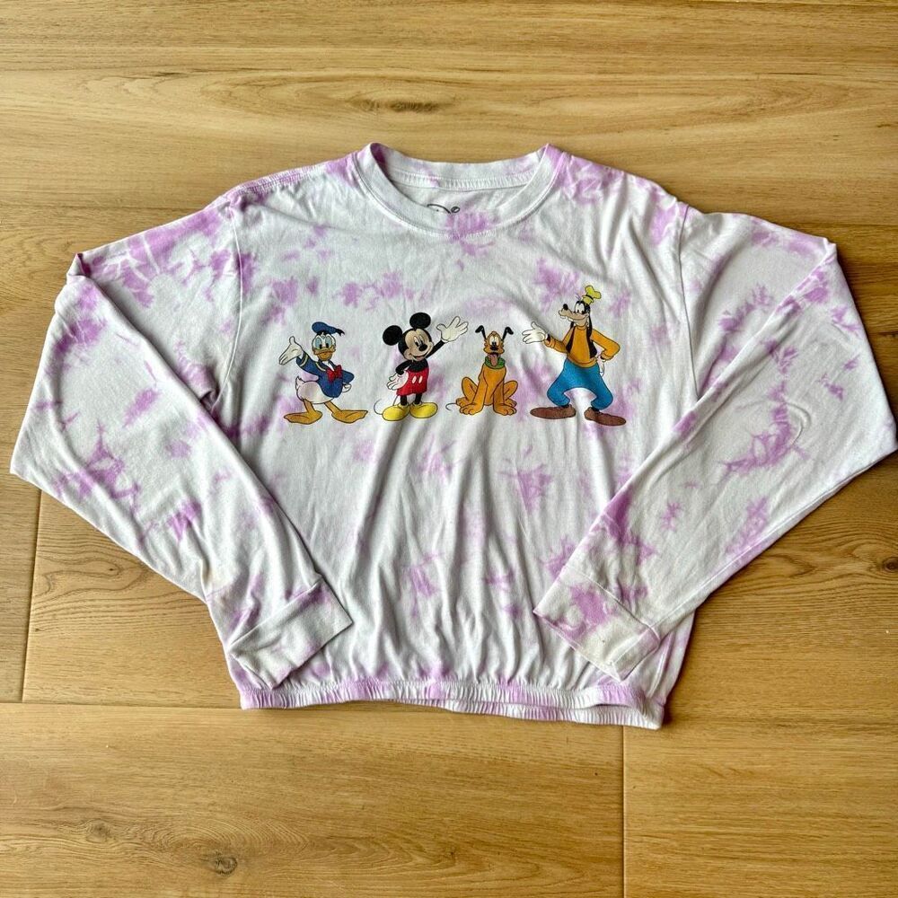 Disney Purple Tie Dye Long Sleeve Cinched Shirt Mickey Donald Goofy Pluto Medium